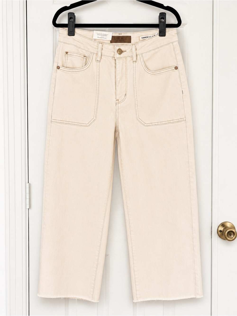 Judy Blue 9/29 Cream Wide Leg Crop Jeans High Rise Utility Pocket NWT